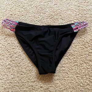 Black Swim Bottom with Multicolor Straps